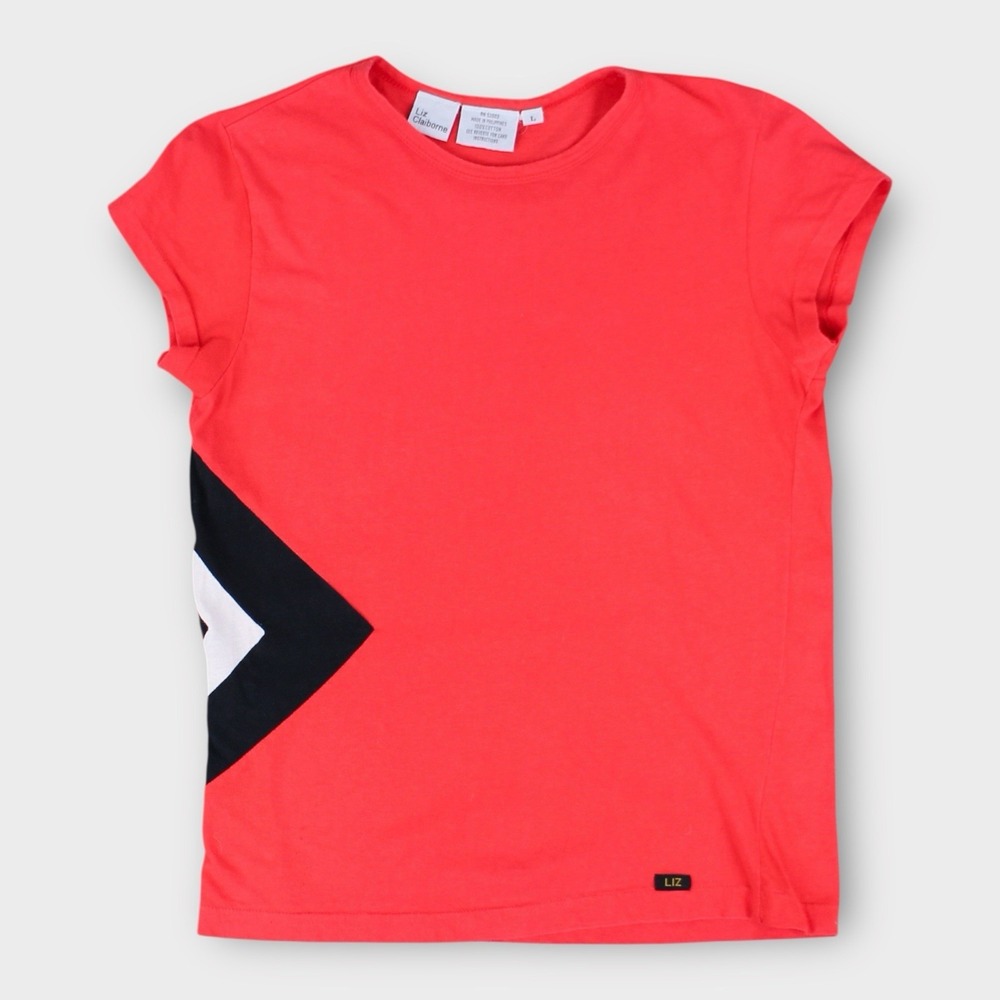 Vintage Liz Claiborne 90s Red Single Stitch T-Shirt Size L Minimalist Colorblock